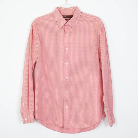 Perry Ellis Mens City Fit Button Down Shirt Size L Plaid Long Sleeve Office Work - Picture 1 of 7